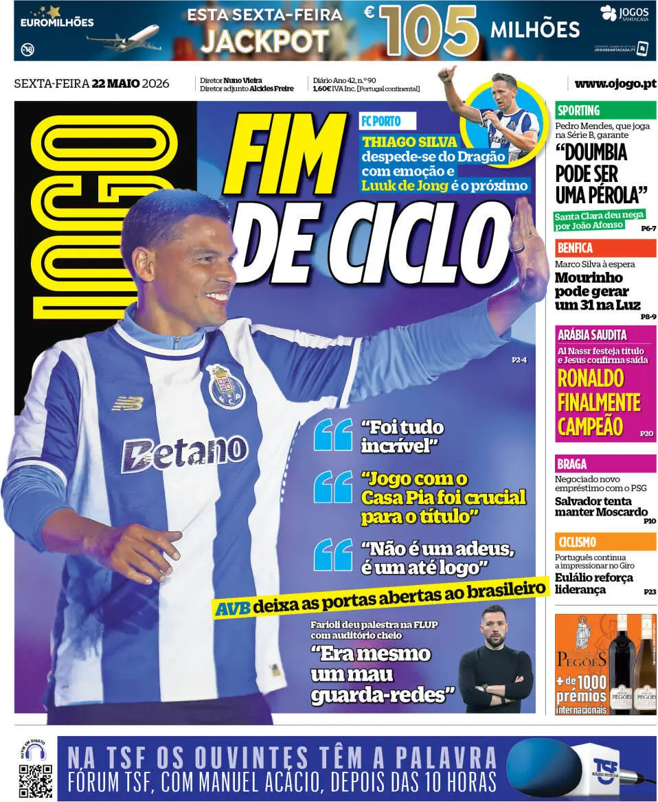 Capa do Jornal “O Jogo” – 22/05/2026